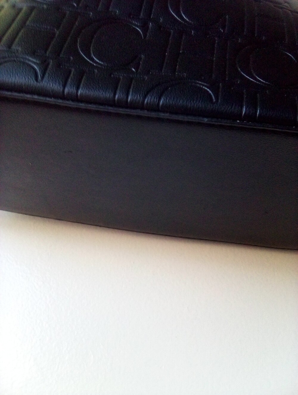 Women’s Embossed CHCH Logo Tote Bag in Black with Red Interior - Picture 7 of 10